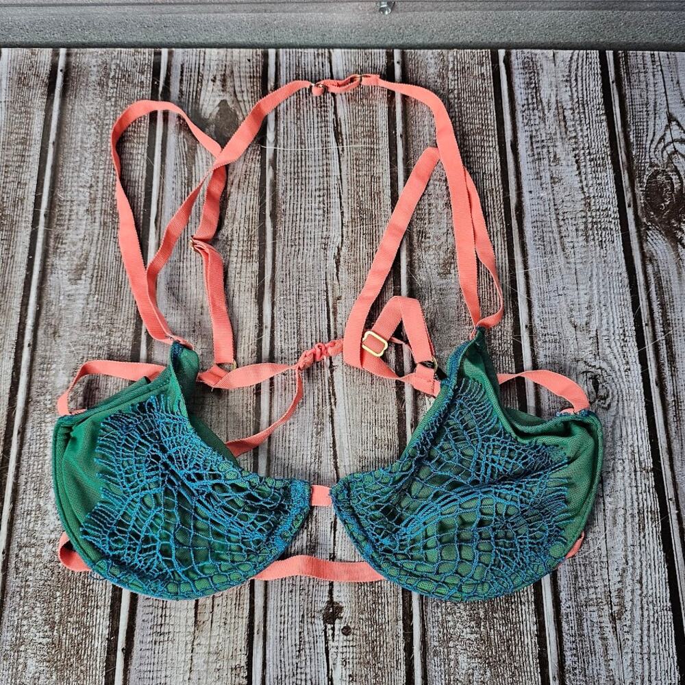 For Love & Lemons skivvies green and pink strappy mermaid bra Size medium
